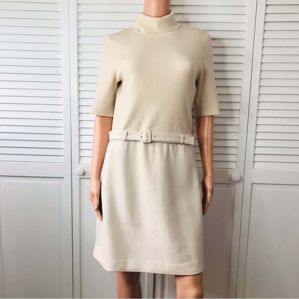 New THEORY Canvas Utility Wool Beige Knit Combo Dress Size Large